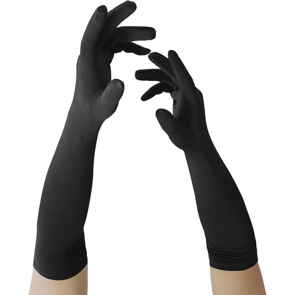 Women's Black Elbow Length Fabric Satin Gloves Halloween Costume Accessories - Picture 2 of 2